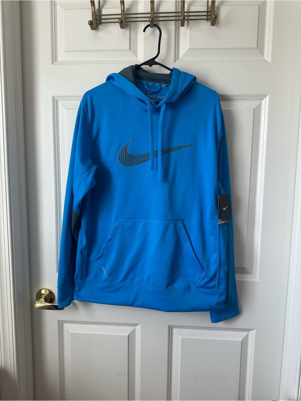 Nike Therma Fit Training Hoodie Blue Swoosh Logo Front Pocket Mens Size M